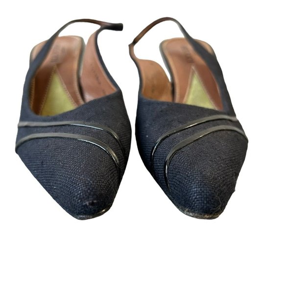 Sesto Meucci Black Fabric & Patent Leather Slingback Pointy Toe Heels Womens 10N - Picture 7 of 15